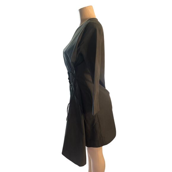 Women US-2 COS Dark Green Gathered Circle Asymmetrical Dress 3/4 Slv A-Line - Picture 4 of 7